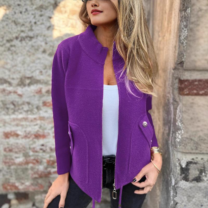 Autumn Winter New Women's Casual Wool Lapel Tether Fake Pocket Blazer