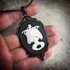 Victorian Black Geometric Oval Lacework White Rose Skull Mermaid Butterfly Cameo Pendant Necklace for Women Halloween Jewelry