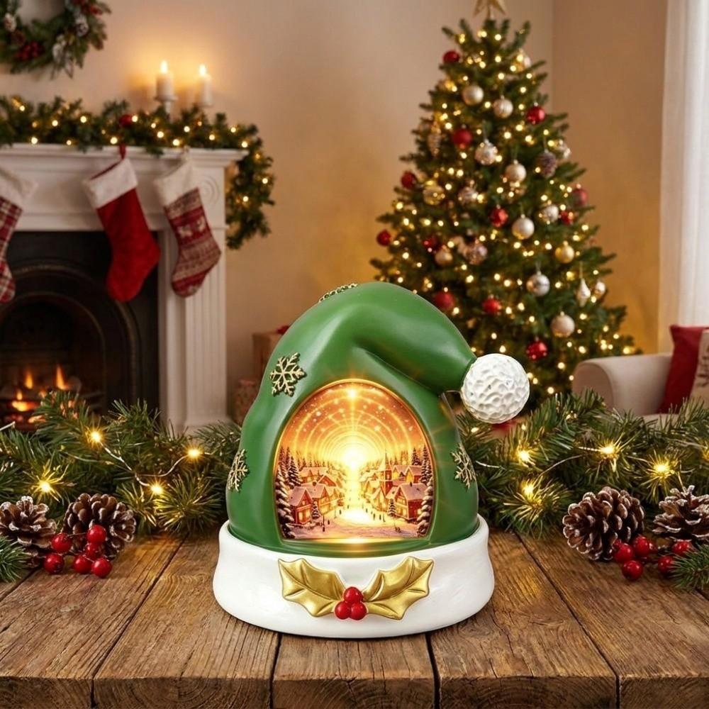 Resin Christmas Figurine Warm Glow XmasHat Statue Light Christmas Elf Hat Ornament Home Decoration