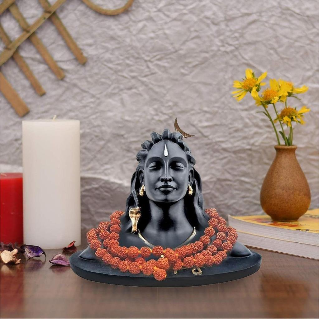 Statuie Adiyogi de 4,5 inci cu Mala Rudraksh/Idoli de Rășină pentru Bordul Mașinii/Domnul Shiva pentru Pooja/Cadou de Shivratri/Decor/Murti Shiva/Statuete Mahadev/