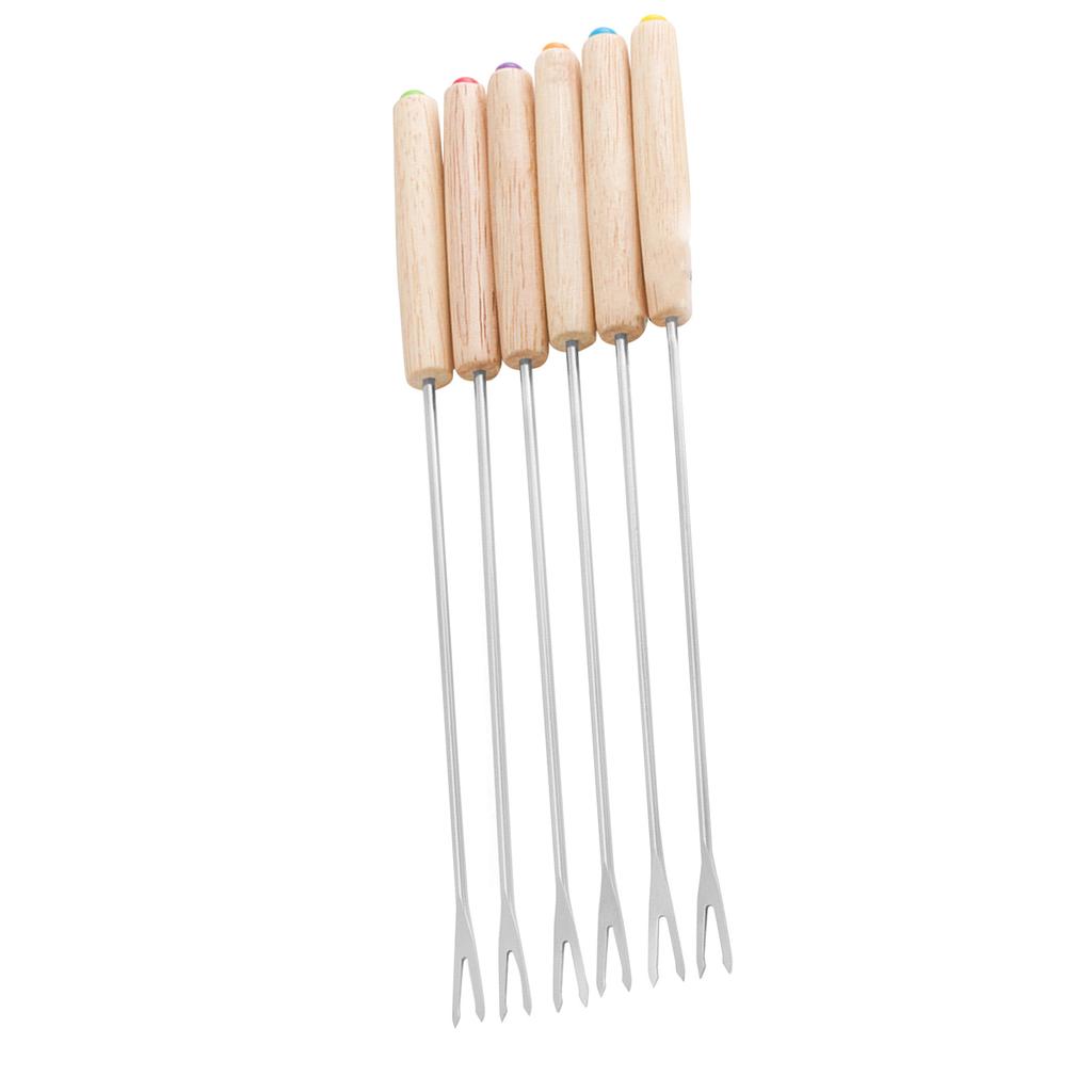 6pcs Stainless Steel Fondue Forks Cheese Fondue Sticks Smore Sticks with Wooden Handle Heat Resistant for Chocolate