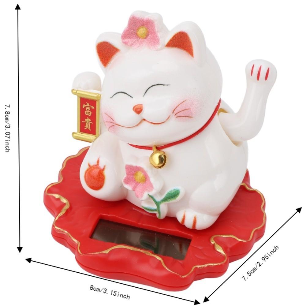 3in Solar Waving Cat Ornament ABS Light Operated Lucky Cat Decor Outdoor Porch Display Piece