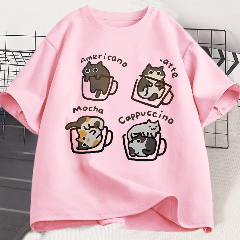 Funny Cute Coffee Cat Tshirt For Unisex Unisex Fashion Cotton Loose Short Sleeve TShirt Mocha Latte Cat Humor Cat Lover T Shirt