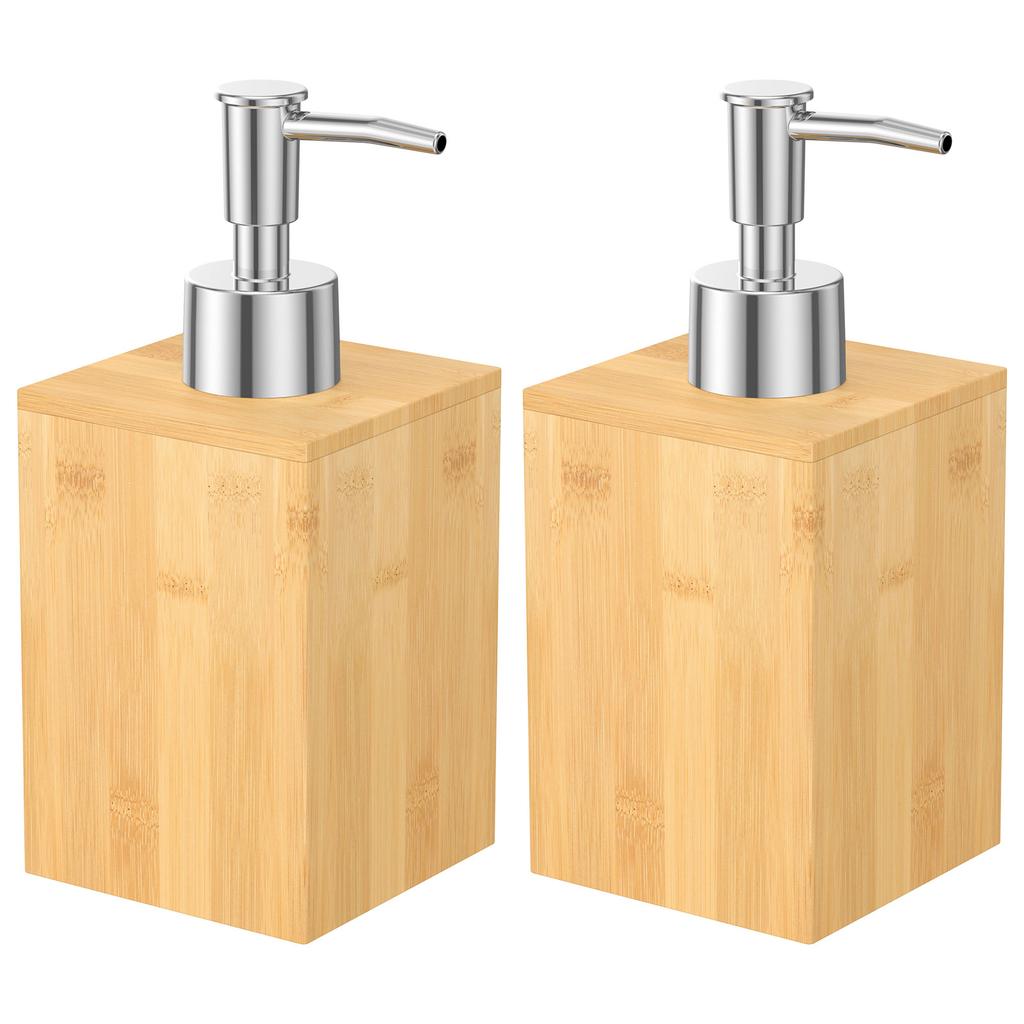 2/4Pcs Bamboo Soap Dispenser 250ml Wooden Lotion Pump Dispenser with Stainless Steel Pump Kitchen Bathroom Distribution Bottle
