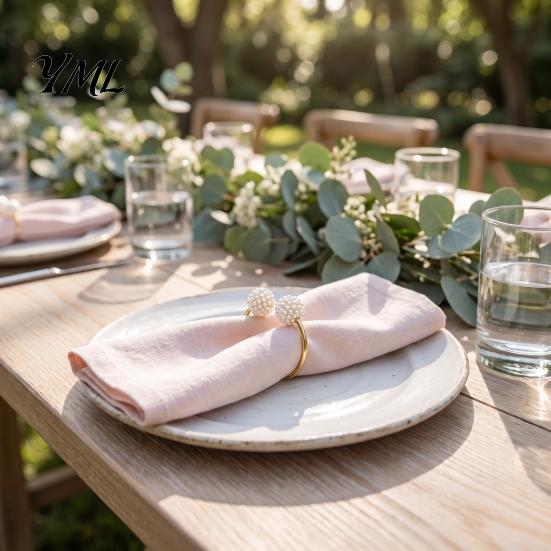 Decorative Napkin Rings for Restaurants 3Pcs Faux Pearl Rings, Reusable Metal Holders, Elegant Luxury Table Accessories Guests Weddings Banquets