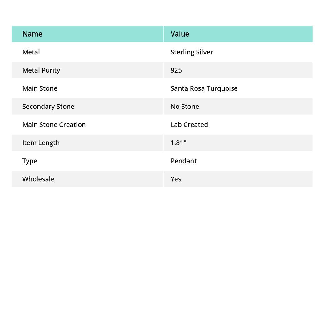 Natural Santa Rosa Turquoise 925 Sterling Silver Jewelry Pendant 1.81" Y6j93