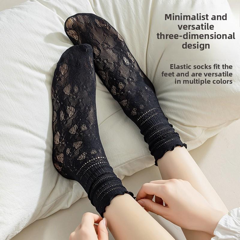 5 Pairs Pairs Women's Spring/summer Mid-tube Socks Princess Wind Lace Lace Pile Socks Wicking Sweat Breathable Mesh Socks