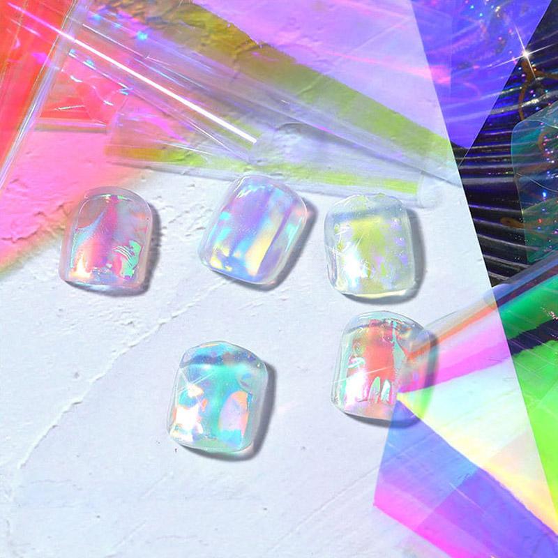 1PC 5*20cm Nail Art Aurora Ice Cube Cellophane Large Colorful Transfer Paper Laser Jewelry Candy Paper Diy5 Color Sticker
