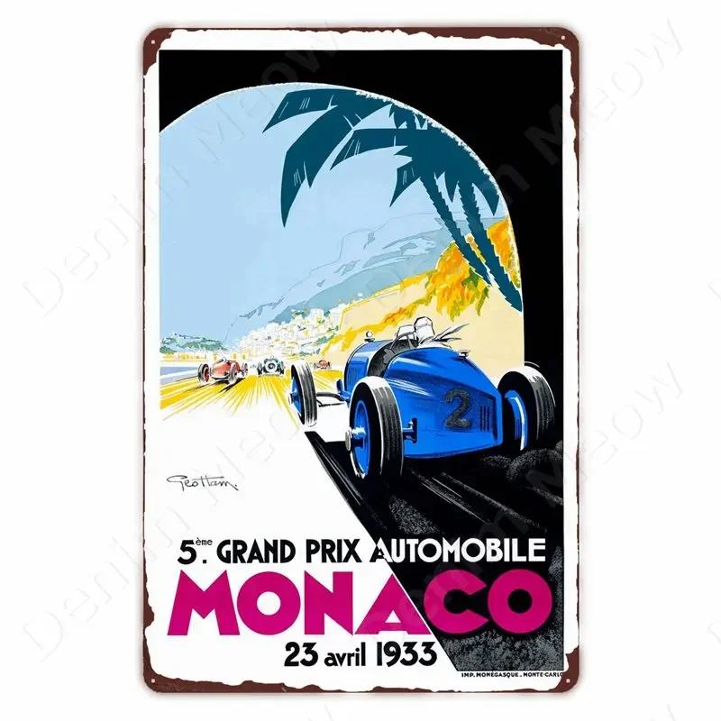 Monaco Grand Prix Vintage Metal Sign, Car Racing Tin Plaque, Motorcycle Retro Poster For Bar, Man Cave, Home, Autos Wall Decor