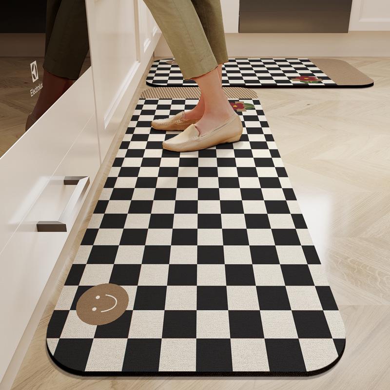 Quick-Drying Chessboard Diatom Mud Kitchen Mat – Non-Slip, Water-Absorbent Entrance Floor Mat