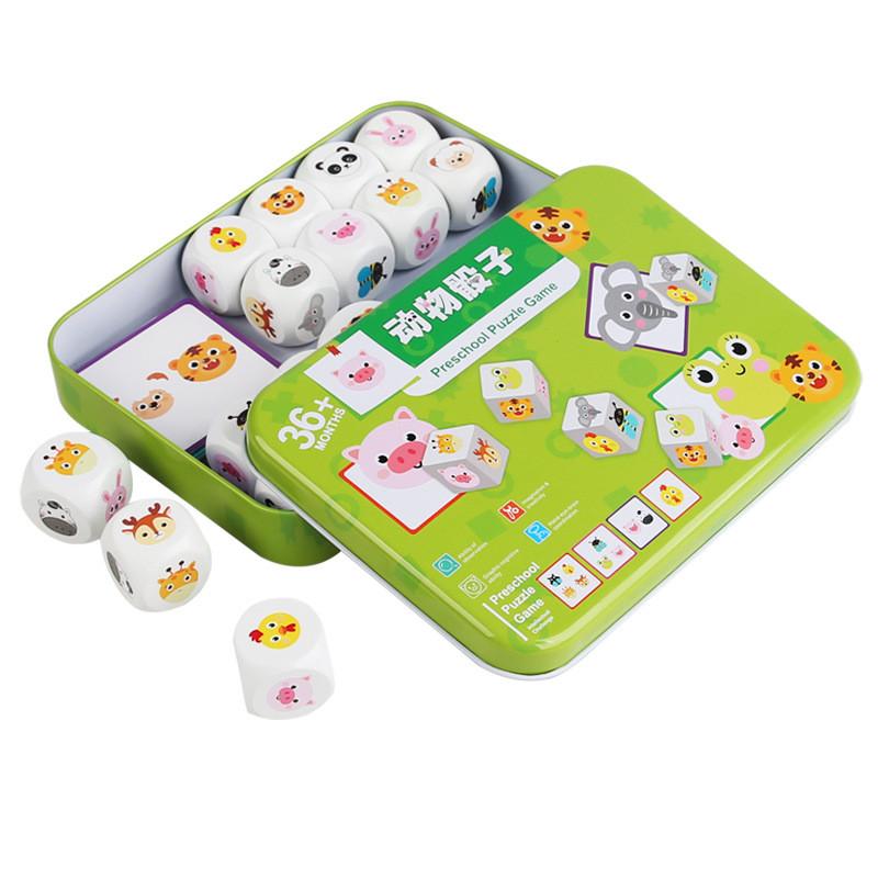 Wooden Animal Dice Card Pairing Toy For Kids Education Focus Training Board Game