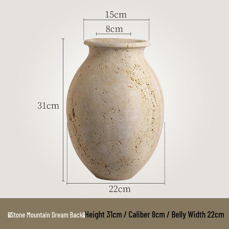 Haihong Yalin Wabi-Sabi Travertine Faux Flower Vase - Light Luxury Decorative Ornament for Living Room Entrance