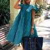 Women Dress Short Sleeve Pleated Long Dresses Fashion Bohemian Dress Solid Loose Summer Dresses