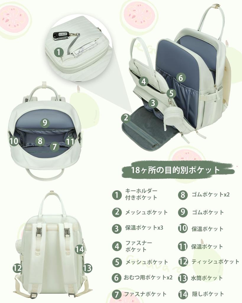 Bag Capacity 18 Mom With Thermal Large Diaper Changing Hanging Baby Items Preparation for Childbirth [Sea choice] Mother's Backpack, Mother's (Large /