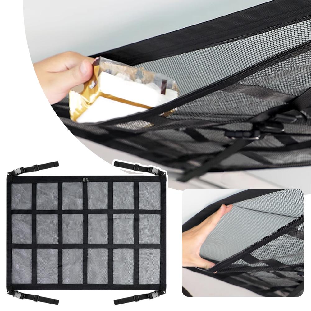 Anti Sagging Luggage Car Roof Top Ceiling Cargo Net Pocket Mesh Organizer Bag For SUV Van Camping Cab 3Sizes