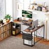 L-Shaped Desk, Versatile Office Desk with Adjustable Shelves and Storage Bag, Monitor Stand, Brown