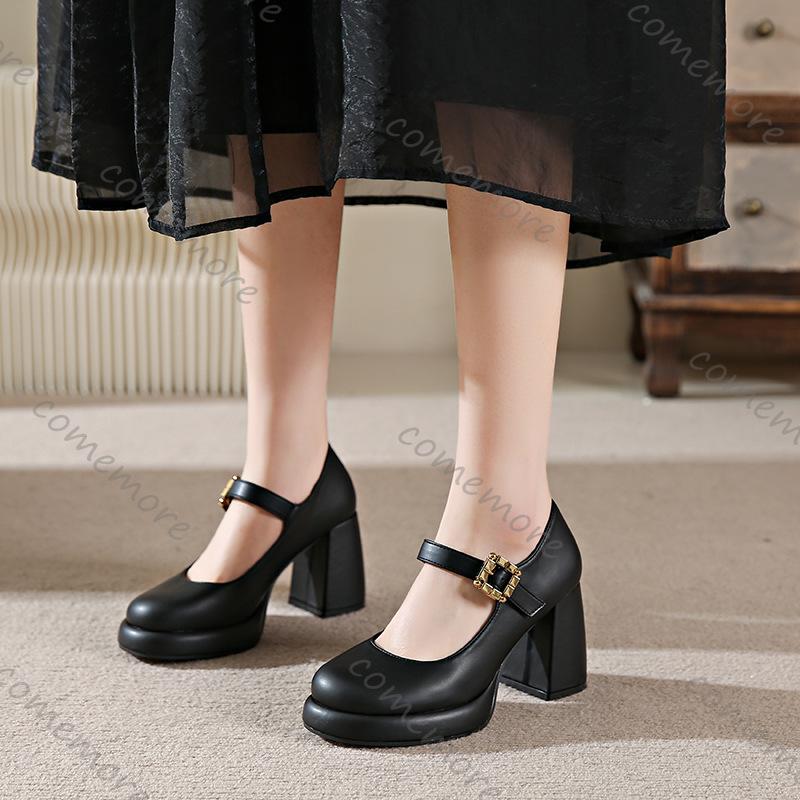 Fashion Comemore High-heeled Women Shoes Large Size Chunky Heel Mary Jane Shoes Temperament Shallow Mouth Spring Autumn Pumps for Women