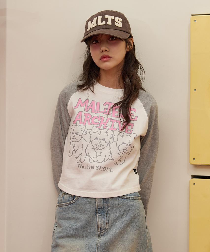WAIKEI Maltese Archive Line Graphic Raglan Long Sleeve T-Shirt White