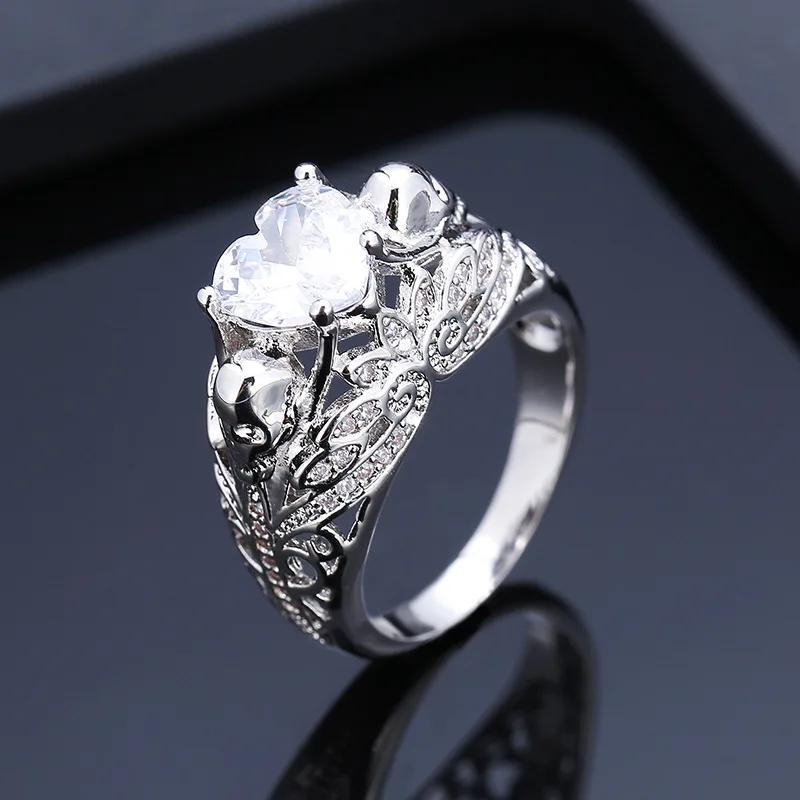 Gothic Skull Ring Blue Cubic Zirconia Crystal Punk Women's Jewelry Gift