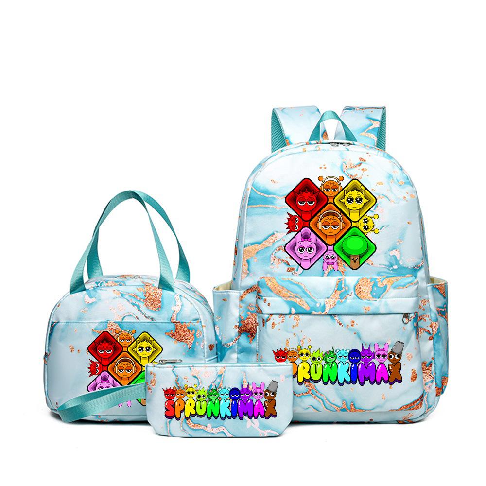 New Printed Rhythm Box Student School Bag Three-piece Casual Sprunki Backpack Crossbody Bag Pencil Bag D