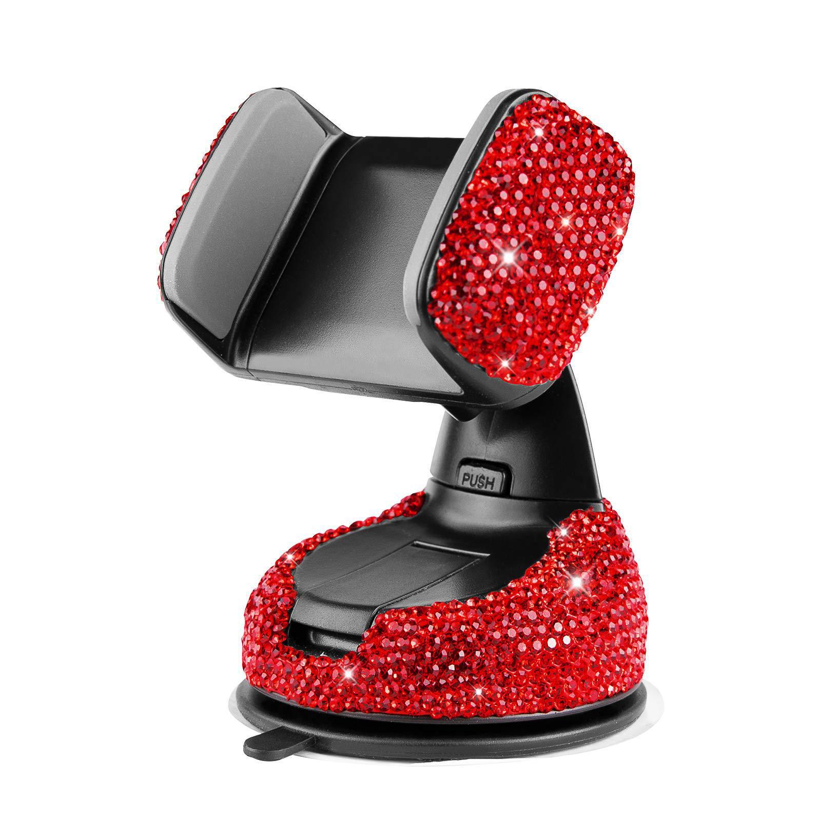 Diamond-Embellished Multifunctional Car Phone Mount with Suction Cup and Rotating Air Vent Holder (for Women)