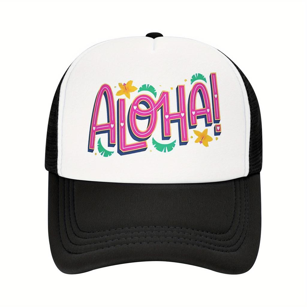 Aloha Print Trucker Hat Polyester Mesh Breathable Casual Sun Protection Baseball Cap for Adults