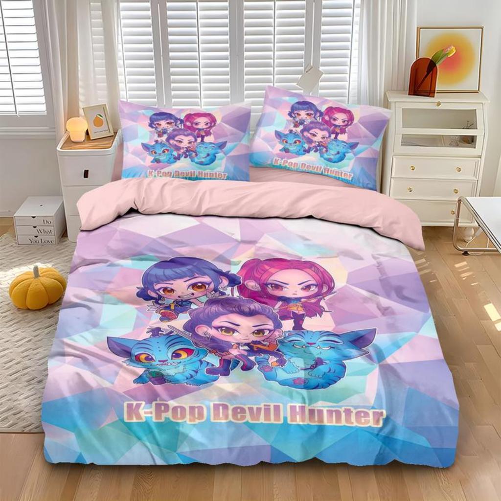 KPop D-Demon Hunters Bedding Set Single Halloween Costume Bedding Set - 2-3 Piece Comforter Quilt Duvet Cover Pillow Case Sets