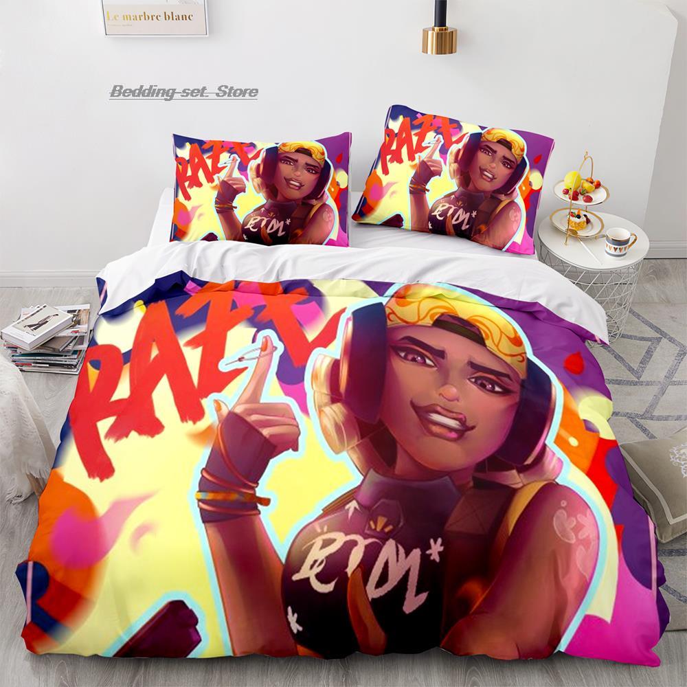 Gaming Valorant Bedding Set Single Twin Full Queen King Size Bed Set Aldult Kid Bedroom Duvetcover Sets 3D Print Anime 037