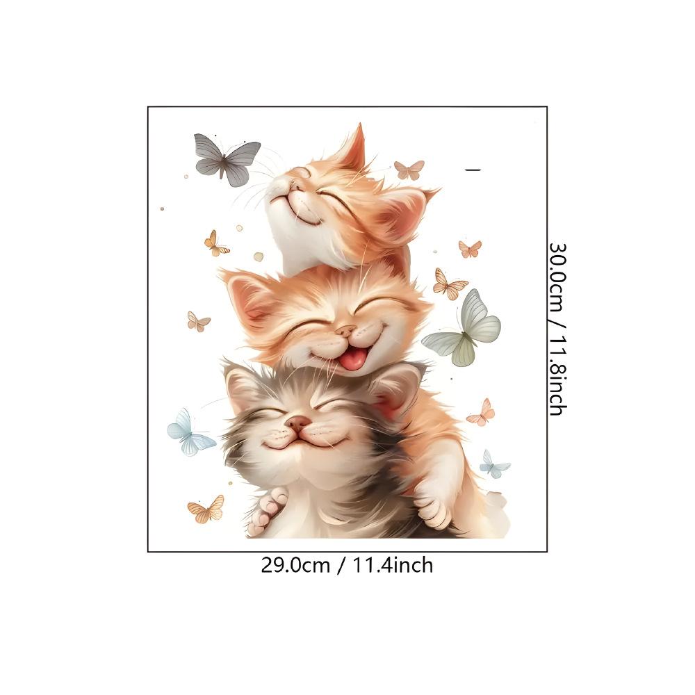 

Self-adhesive Cartoon Cute Stacked Cats with Butterfly Wall Window Stickers for Kids Room Living Room Glass Decor 29x30cm разноцветный
