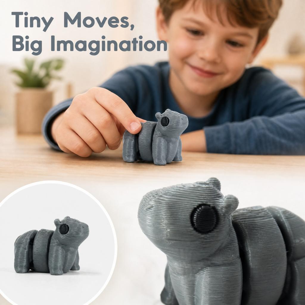 3D Printed Articulated Hippo Action Figure with Movable Joints for Creative Play