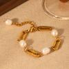 Simple Paper Clip Chain Freshwater Pearl Bracelet Fashion Gold Jewelry Long Lasting