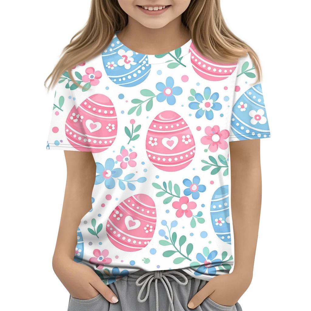 Children's Easter Printed Round Neck Short Sleeved Casual T-shirt