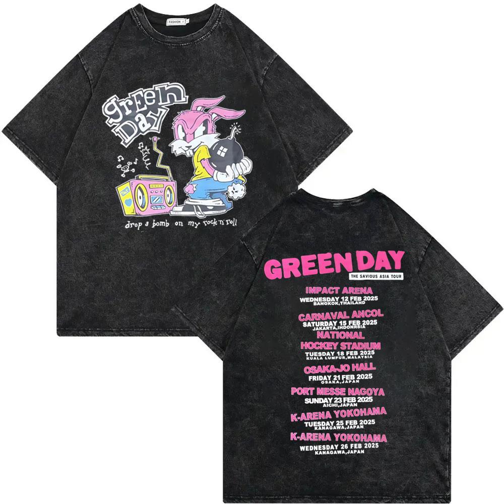 

Винтажная футболка с мерчем тура Green Day, выстиранная, мужская, женская одежда, рок, хип-хоп футболка, летняя повседневная мода, свободные футболки 2XL