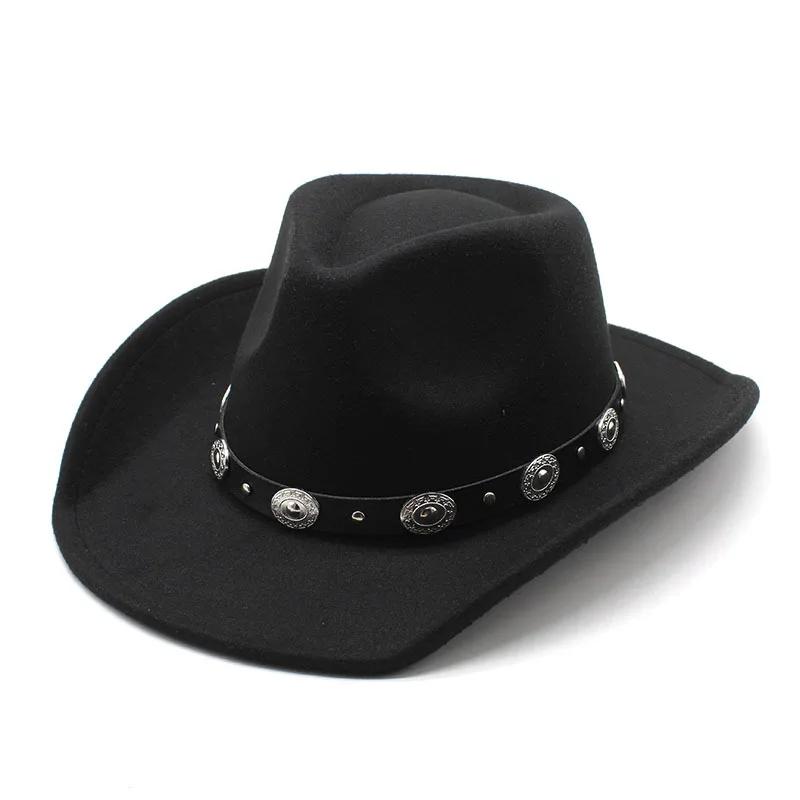 Damen Western Cowboyhüte Nietenbesetzte Eingedrückte Western Cowgirl Hüte Breiter Rand Fedoras Hut mit Gürtelschnalle
