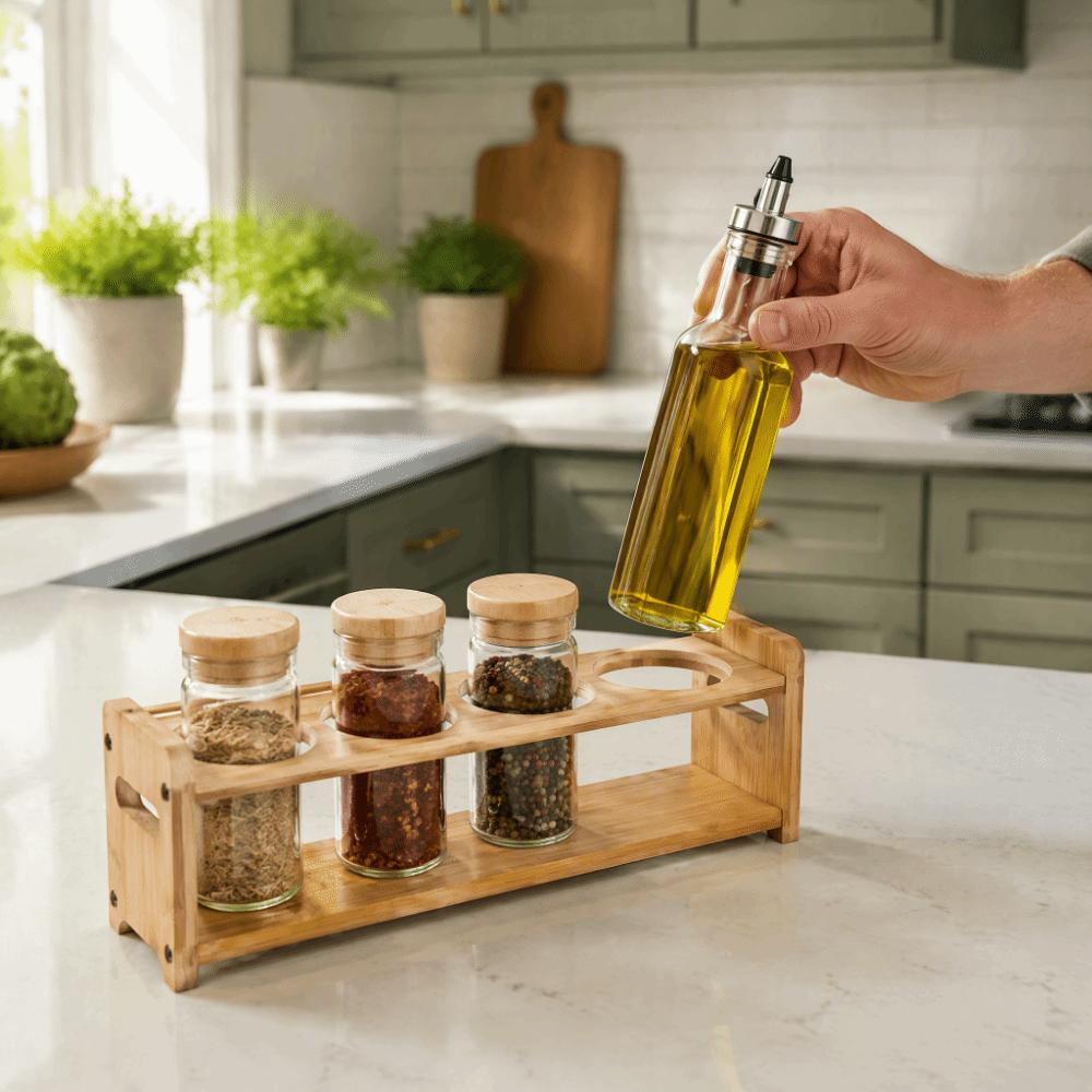 Round Slots Spice Bottle Organizer Wooden Seasoning Storage Stand  Cabinet Storage Organization