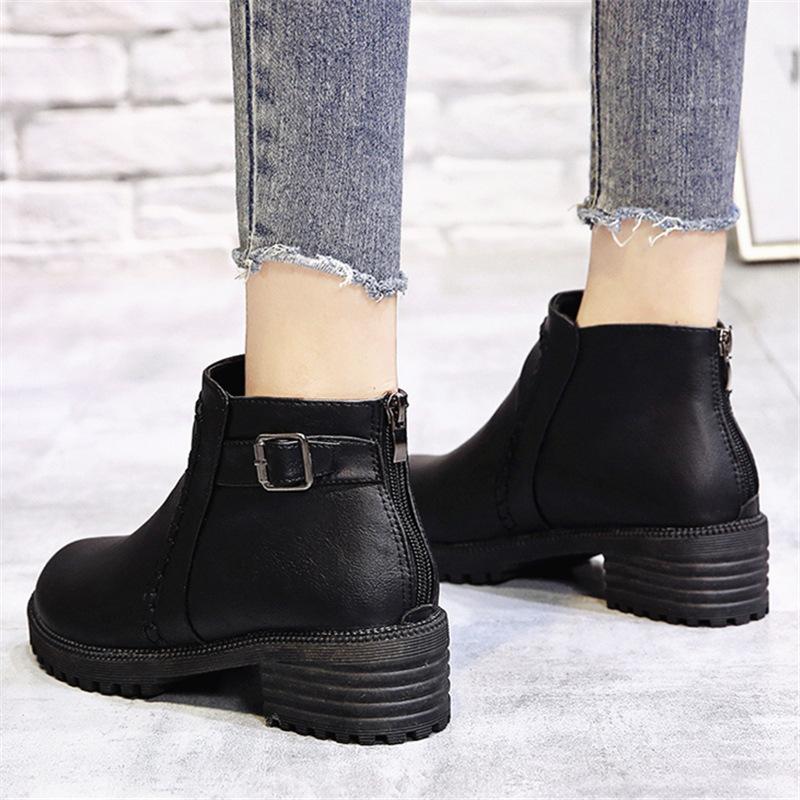 Large Size Shoes Women Thick Sole Mid-heel Ankle Boots Women 2025 New Women Thick Heel Women's Boots Botas De Mujer