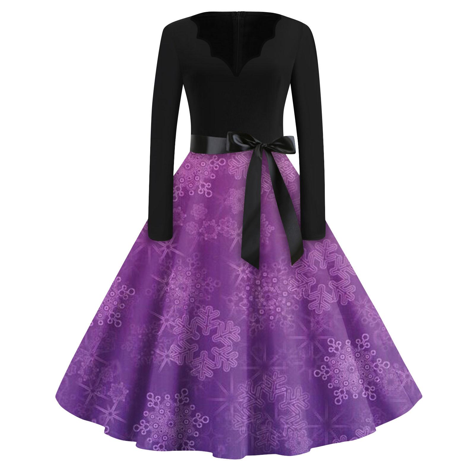 

Женские модные повседневные тонкие рождественские платья с длинным рукавом с v-образным вырезом и принтом XXL фиолетовый