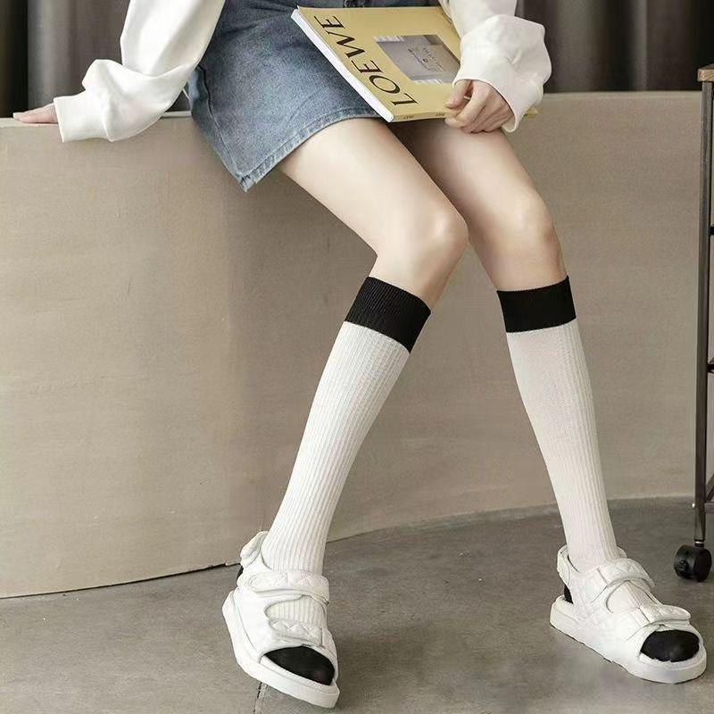 

Женские черно-белые полосатые гольфы до колена в студенческом стиле - модные весенне-летние One Size