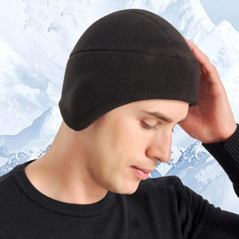 Polar Fleece Beanie Hat Slouchy Earmuffs Riding Hat Winter Ski Cap  for Men Women