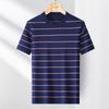 Men's Round Neck Short-Sleeved T-Shirt with Triacetic Acid & Color Woven Stripes