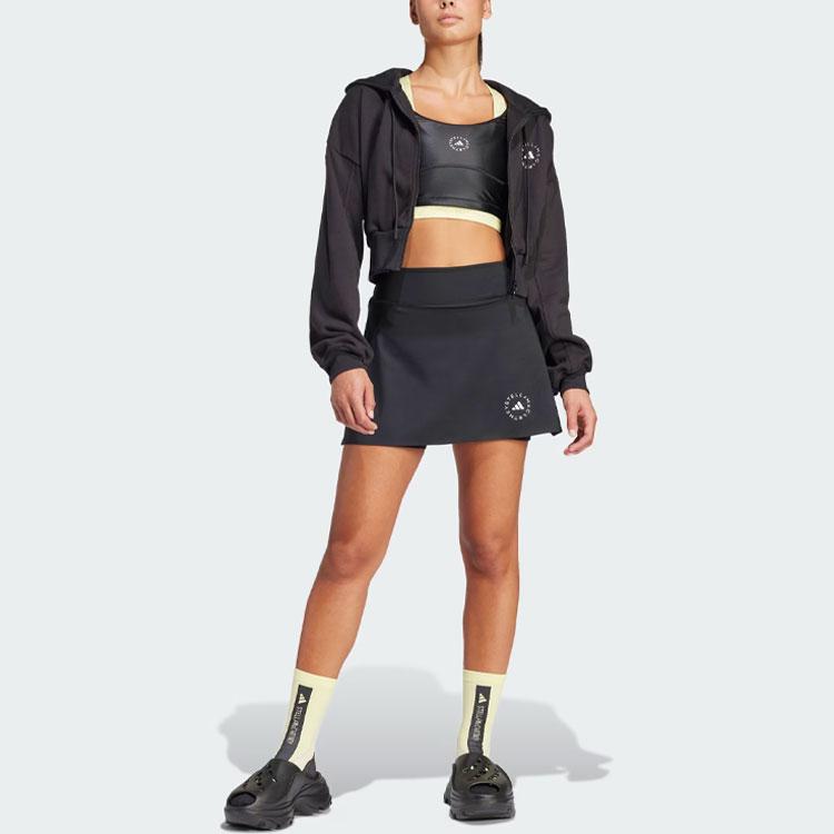 Adidas X Stella McCartney Collaboration Sportswear Cropped Hoodie Solid Logo Short Sleeve Hooded Sweatshirt Women Hoodies Black IN3637