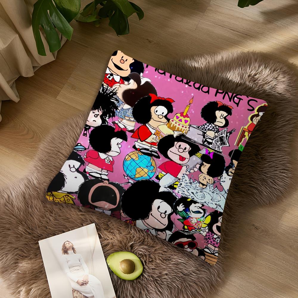 Mafalda Cartoon Cute Pillow Case Sofa Living Room Bedroom Headboard Backrest Cushion Square Cushion Nap Time