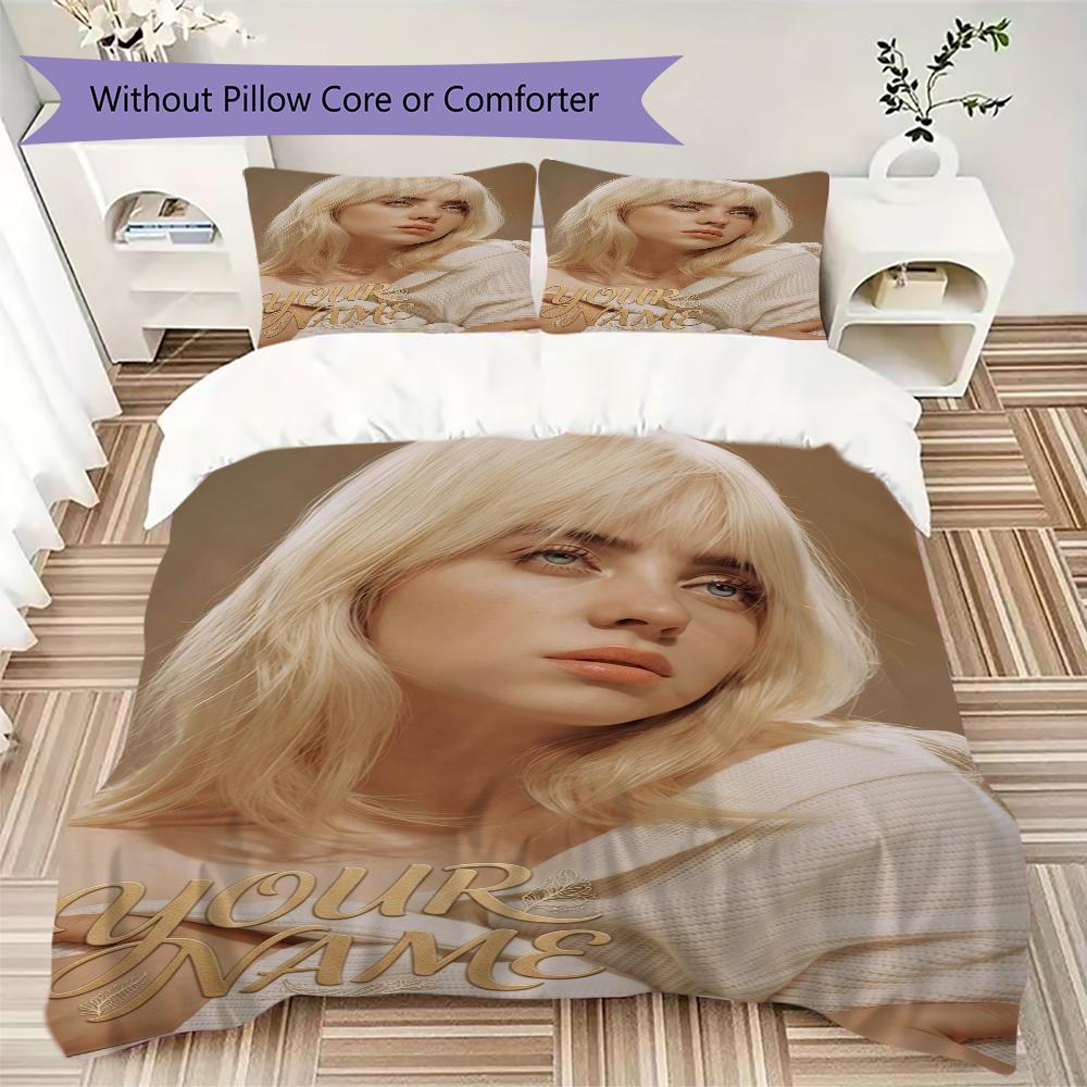 Biancheria da letto personalizzata Billie Eilish, Set copripiumino Copripiumino Federa Regalo di compleanno per la casa(1 * copripiumino + 2 * federa, senza nucleo)_xia
