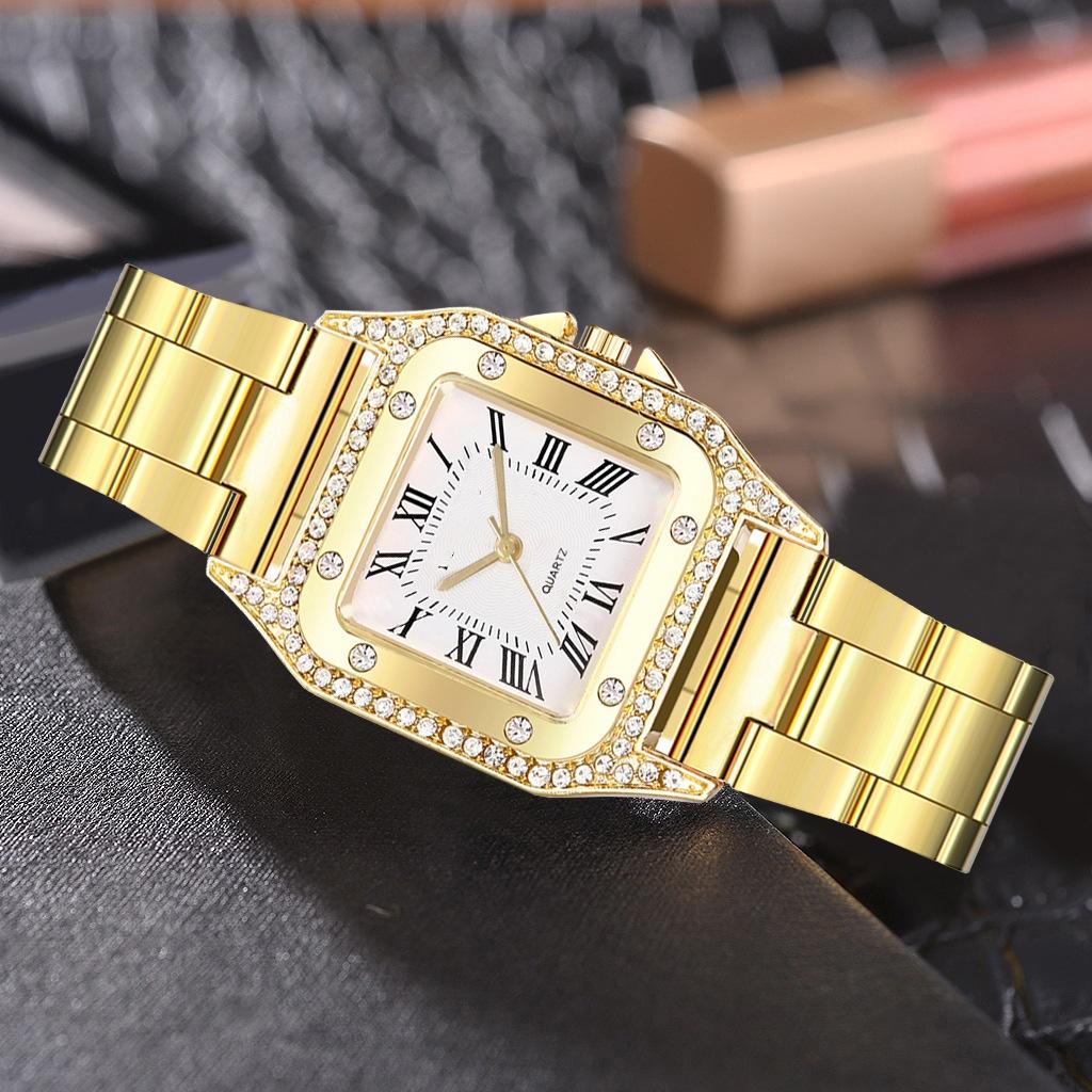 Fashion Luxury Women's Square Watch Diamond Steel Strap Roman Scale Dial Quartz Female Gift Clock Watches