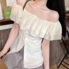 Summer New Pure Desire Wind Off-the-shoulder Ruffle Edge Short-sleeved Shirt Women's Design Feeling Waist and Thin Versatile Top