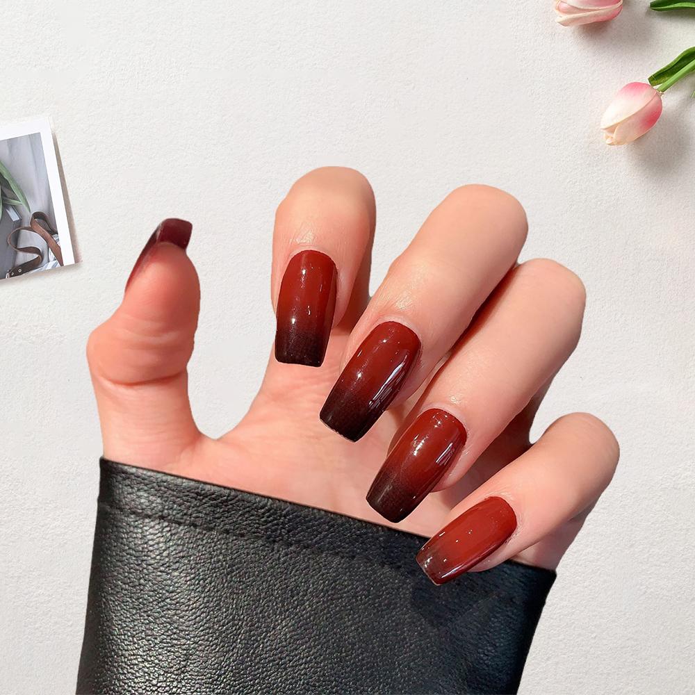 16Pcs/Sheet Semi-Cured Gel Nail Sticker DIY Self Gradient Color Double Color Nail Strip Sticker Wraps Nail Full Cover Nail Decals