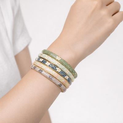Handicraft Colorful Vintage Cloisonne Bangle Enamel Traditional Flower Bangle Classic Open Cuff Women's Hand Bracelet Girls