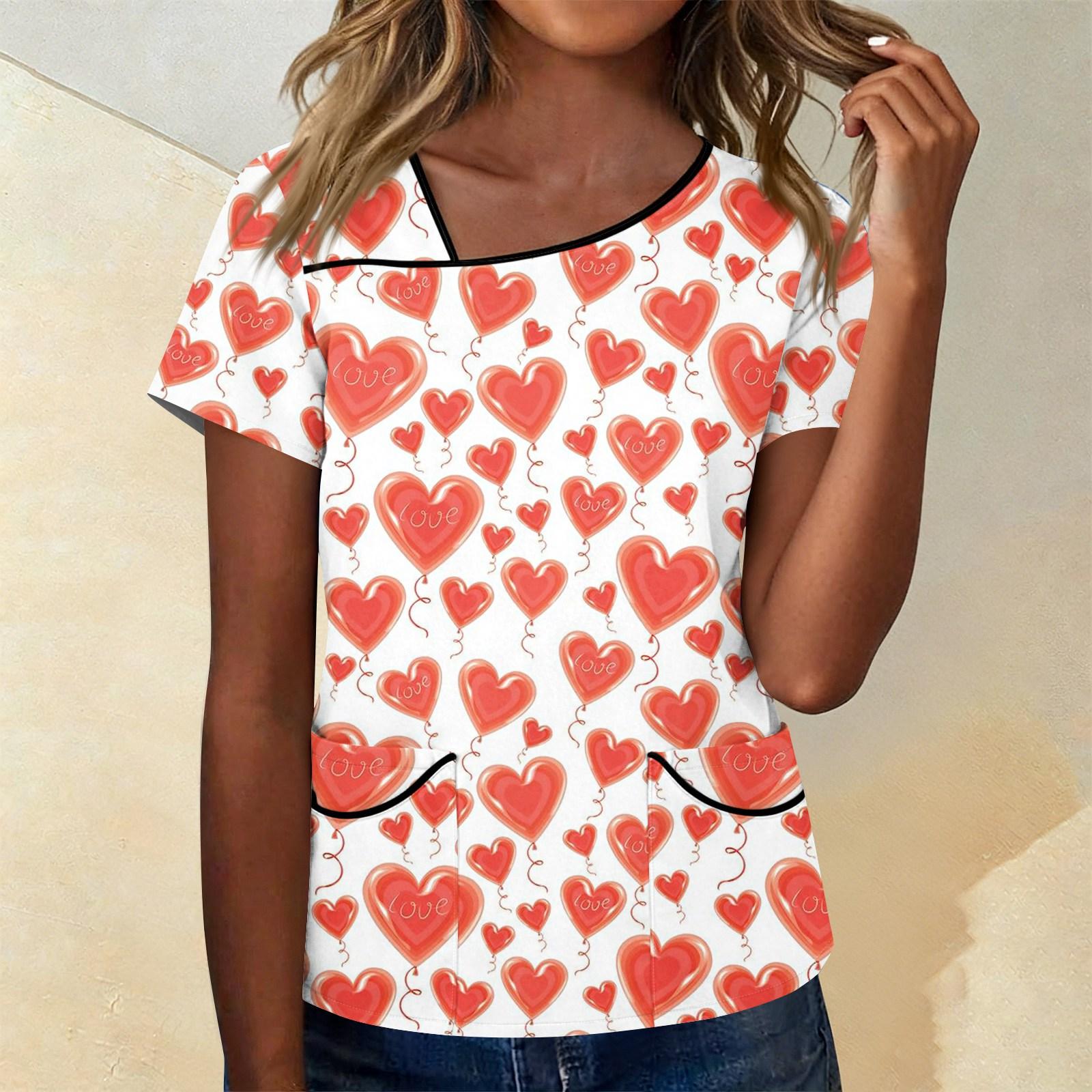 

Women s Printed Work Clothes With Skew Collar And Double Layer Pocket Basic Tops Pullover XL білий