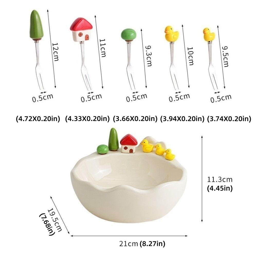 Cartoon Fruit Serving Plate Decoration Fruit Storage Tray Fruit Bowl with Fork  Dining Table