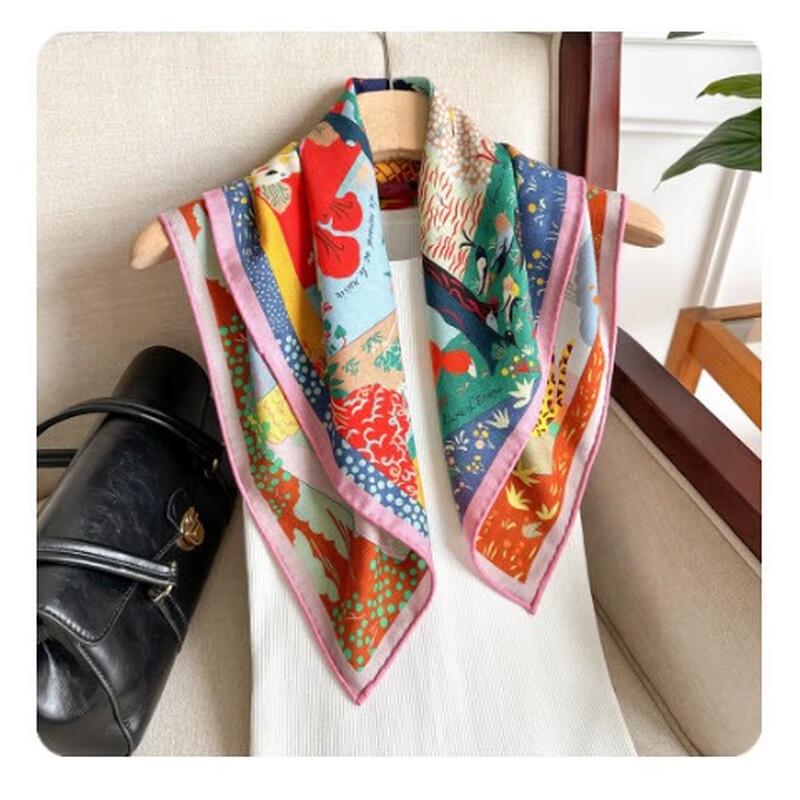 Mulian Fable Story Double-Sided Silk & Wool Square Scarf 65*65cm